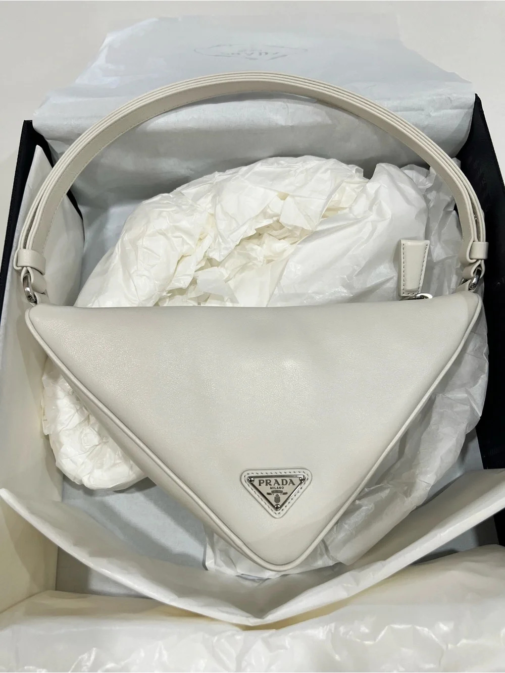 Prada White Triangle Shoulder Bag